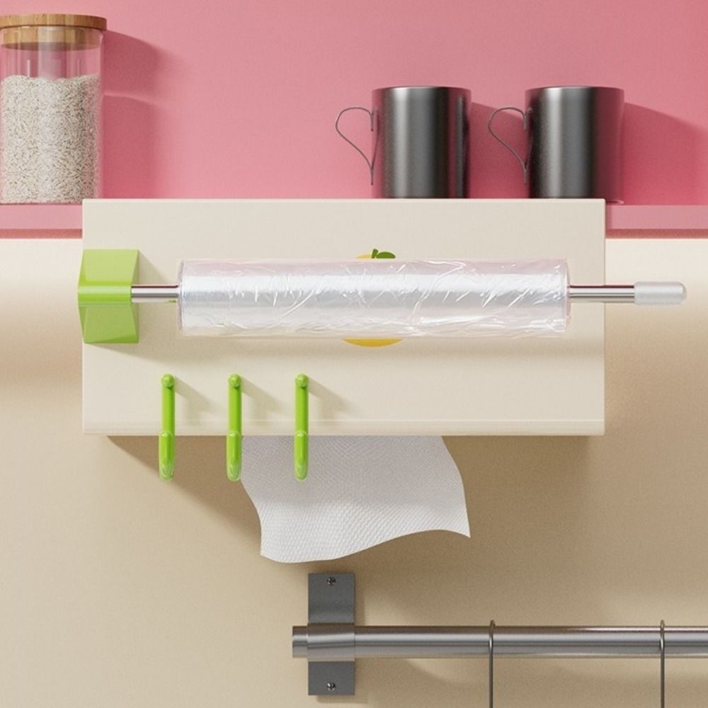 Durable Plastic Upside-Down Paper Towel Rack Wall Mounted Large Capacity Plastic Wrap Rack with Hooks Face Towel Holder for Home