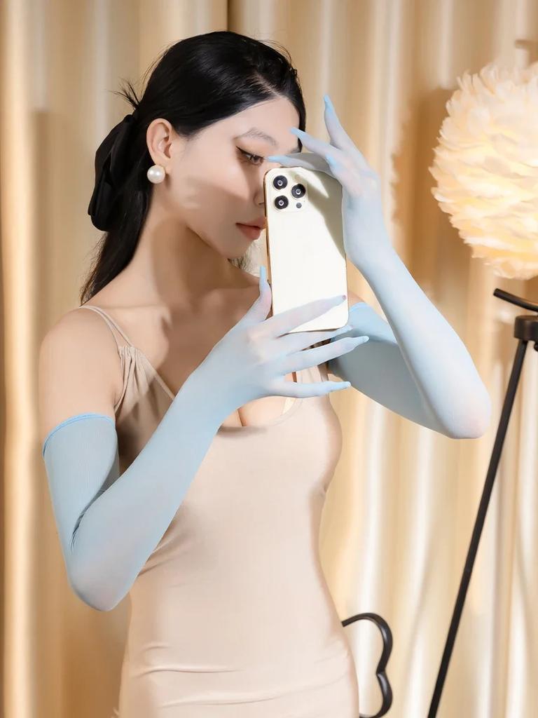 Sexy Fünffingerhandschuhe Ölglänzend Elastisch Transparent Sonnenschutzhandschuhe Fahrt Hochzeitsreiz Handschuhe Damenbekleidung Partyhandschuhe