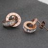 Roman Numeral Double Layer Rhinestone Rose Gold Stainless Steel Stud Earrings