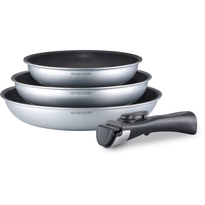 Set of 3 Pans - All Stovetops Including Induction - 20-24-28 Cm Arthur Martin - AM521S - Aluminium - Non-stick - - Removable Handle