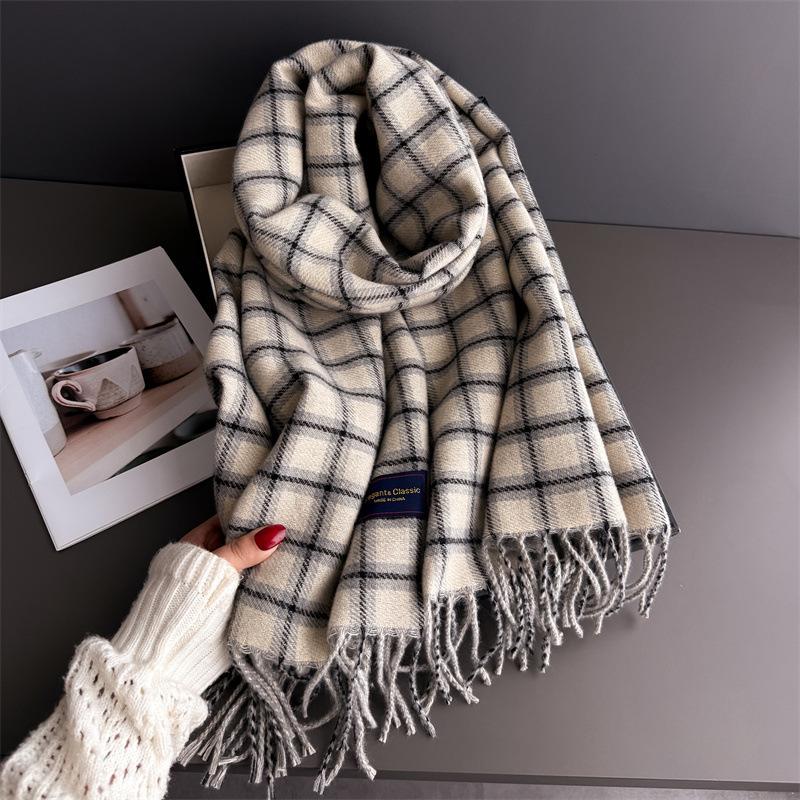 Autumn And Winter Atmosphere Plaid Warm Scarf Women'S Shawl Versatile Commuting Fringed Fine Sand Imitation Cashmere Scarf