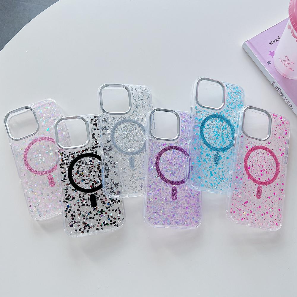 KEYSION Luxuxy Glitter Magnetic Phone Case for MagSafe for iPhone 12 13 14 Pro Max 14 Plus Soft TPU+PC Shockproof Back Cover