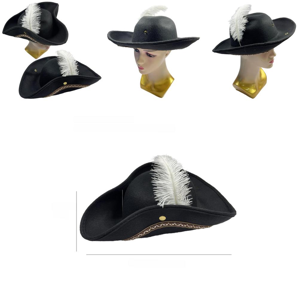 Pirate Hat Costume Accessory With White Feather For Halloween Party And Costume Events
