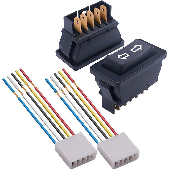 Weideer 2Pcs 5 Pin Car Window Switch 12V 20A Control Power Window Lift RV Slide Out Momentary Rocker Switch With Wiring Harness K-011-JT-X
