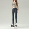 Damen Blaue-Graue High-Waist Schlankmachende Skinny Jeans mit Samtfutter