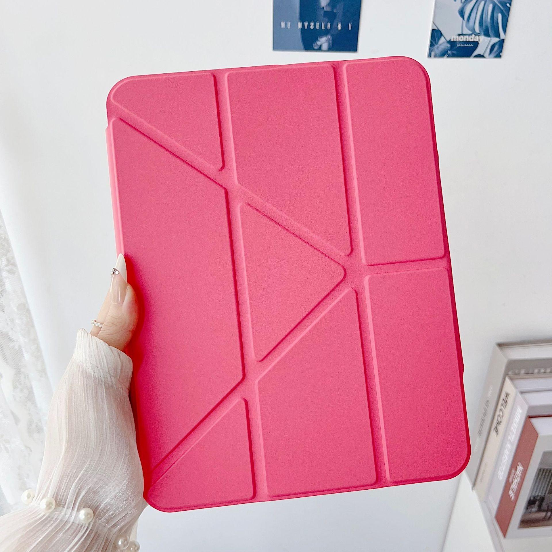 Voor iPad A16 11e 10e met Pennenhouder Drievoudige Acryl Transparante Achterkant Harde Cover Voor iPad 10.2 9.7 Air 11 5 4 10.9 Pro 11 12.9 Hoes iPad mini 6 7 rood