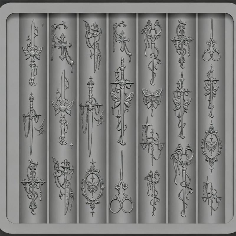 Baroque Nail Art Silicone Mold with Intricate Bow and Butterfly Patterns for Creative Nail Designs