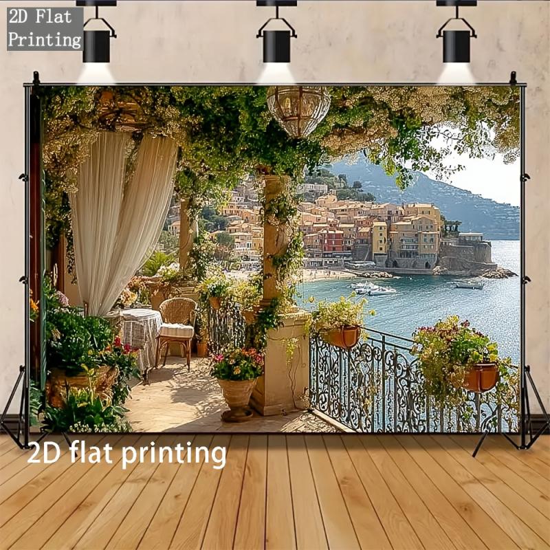 2D Plane 1 Picturesque Mediterranean Beach Terrace Suitable for Various Multi-functional Decorations