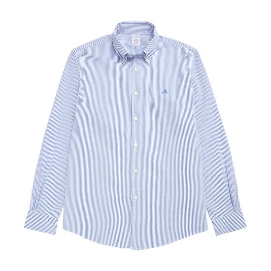 Regular Fit Cotton Seersucker Polo Shirt (Blue) (BBTPMF0688MES) S