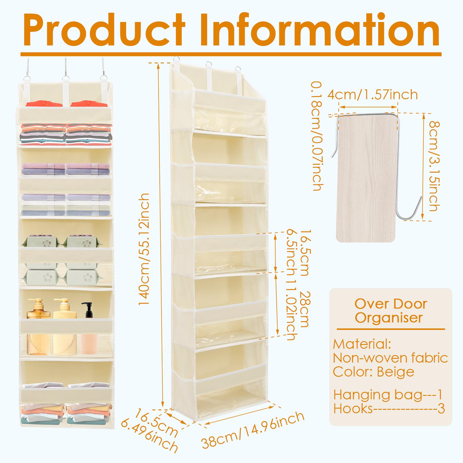 

5-уровневый органайзер на дверь, подвесная сумка для хранения из нетканого материала с 10 боковыми сетчатыми карманами и 3 крючками, вместительная полка для хранения на дверь