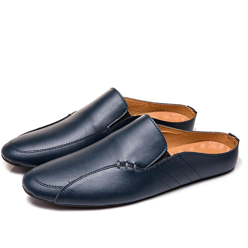Man Summer Fashion Casual Shoes Male Breathable Backless Loafer Half Shoes Back Leather Muller Shoes Low Heel Shoes Half Slipper
