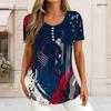 Women Plus Size Round Neck Short Sleeve T Shirt Red Blue Geometric Graffiti Abstract Print Double Layer Front Top