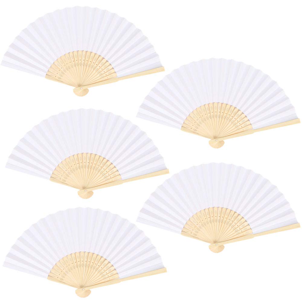 

AllBright Paper Fans, Plain White, Decorative Fans, 7-inch, Set of 5, for Crafts, DIY, Painting, and Heat Relief (White)
