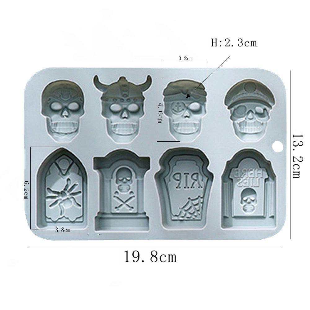 10-Kammer Totenkopf Silikonform für Schokolade, Gelee, Süßigkeiten, Eiswürfel, Fondant und Tortendekoration