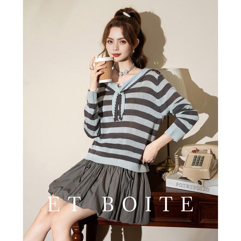 ET BOITE Women s Striped Sailor Collar Knit Top One Size