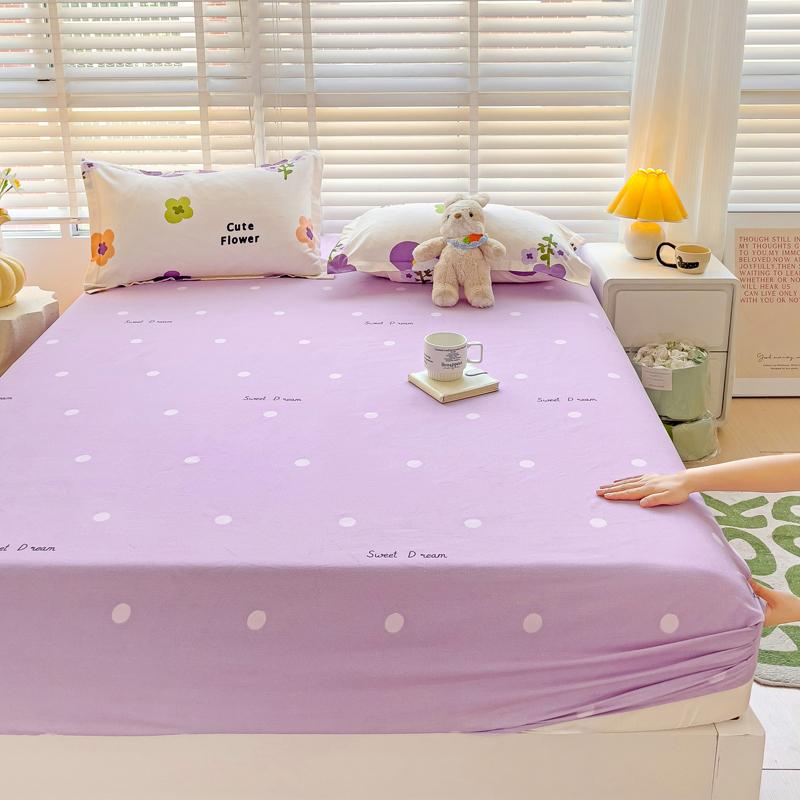 Romantic Love Bow Pattern Fitted Sheet Set Skin-friendly Breathable 3Pcs Mattress Cover with Elastic Band Queen Size Bedding Set