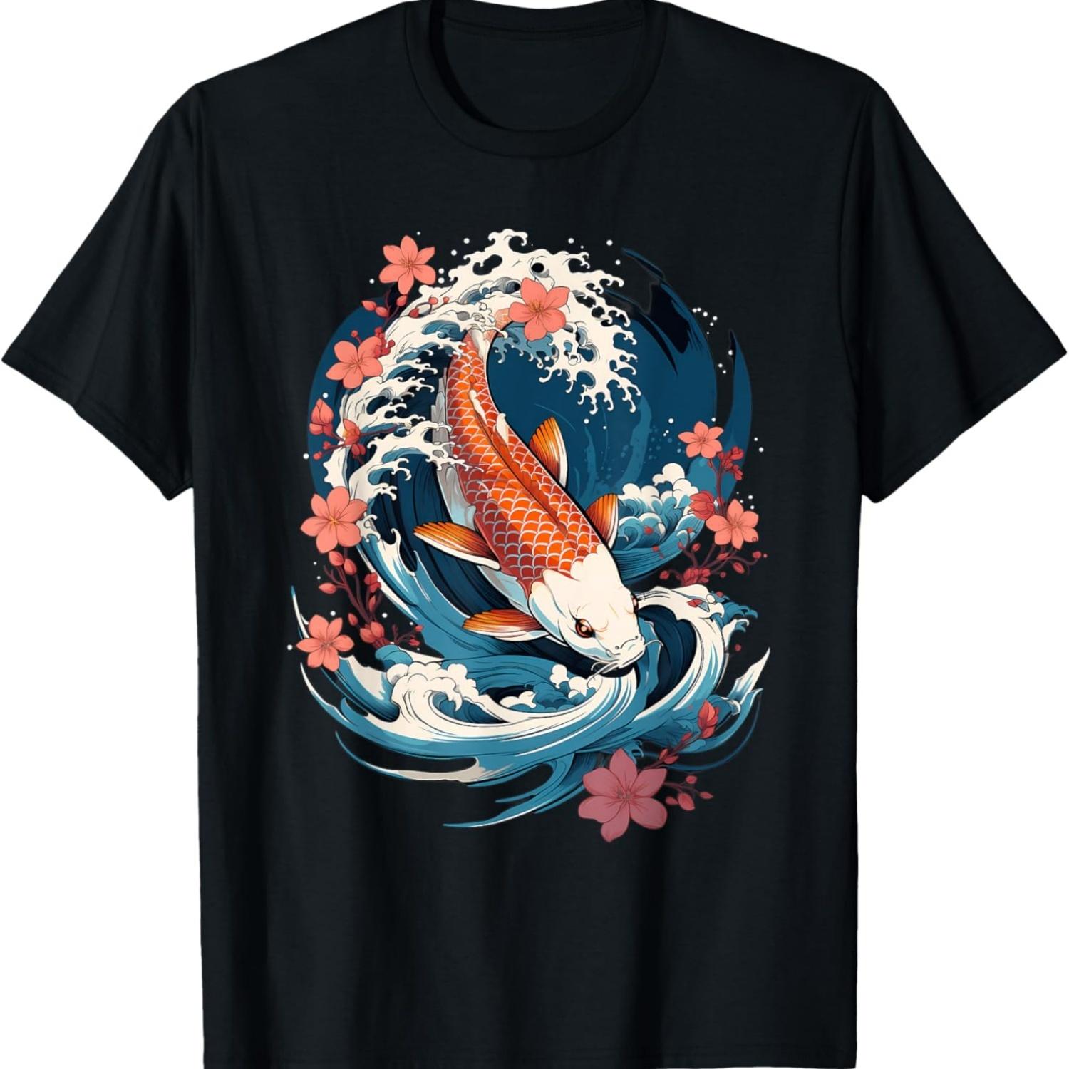 

Koi Carp Ying Yang Nishikigoi Fish Cherry Blossom T-Shirt(59) S чёрный