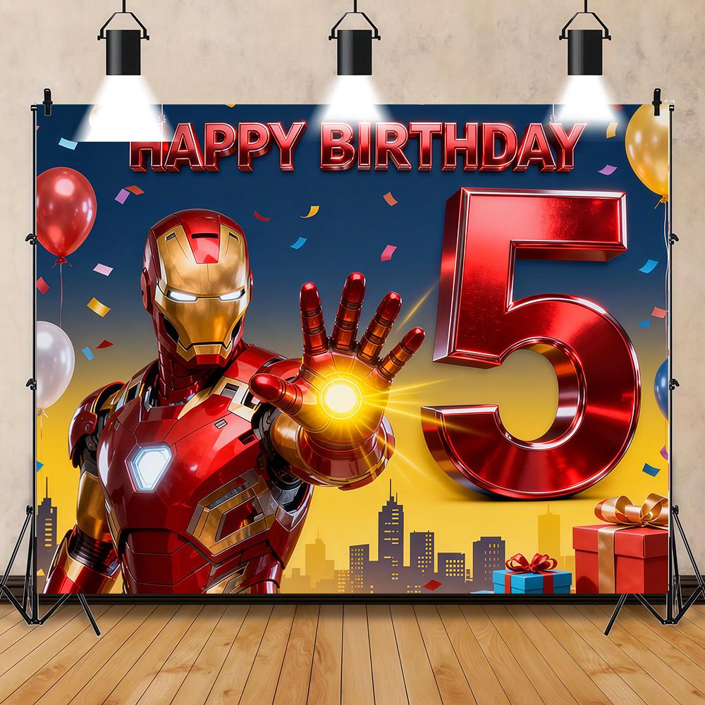 Iron Man Theme Banner Background Children Boy Birthday Party Decoration Customizable Room Poster Baby Shower Arrangement Props