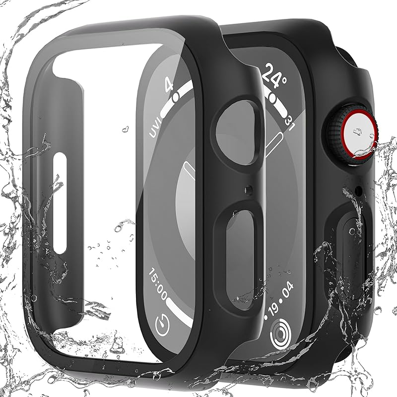 2 Pack Waterproof Case Compatible with Apple Watch 40mm SE3/SE2/SE/6/5/4 with Tempered Glass Screen Protector, Full Protective Hard PC Face Cover for 40MM