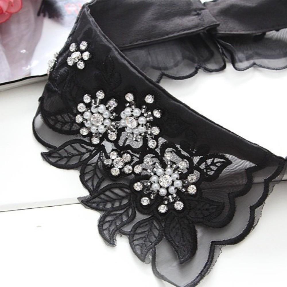 Fashion Cotton Lace Fake Crystal Beads Lace Leaves Detachable Collar Elegant White Color Fake Collar Ladies Blouse