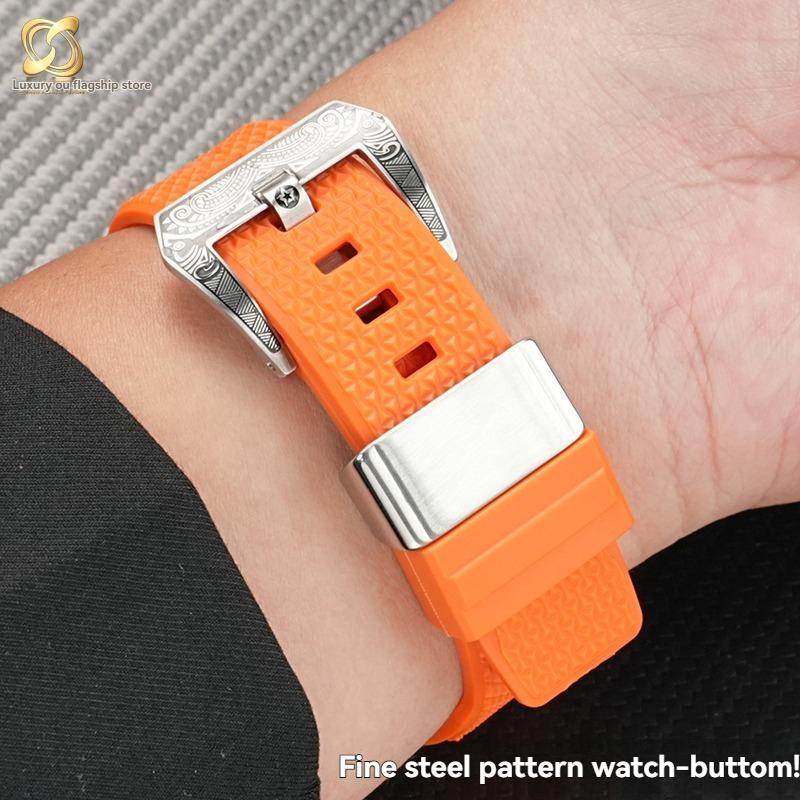 for Casio GST-B400 Series Rubber Waterproof Sports Strap Steel Heart Upgraded Steel Ring Pattern Buckle Strap