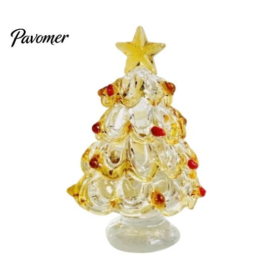 Festive Desktop Ornament Glazed Glass Christmas Tree Figurine, Handcrafted Modern Holiday Table Centerpiece for Display, Colorful Decorative Figurine