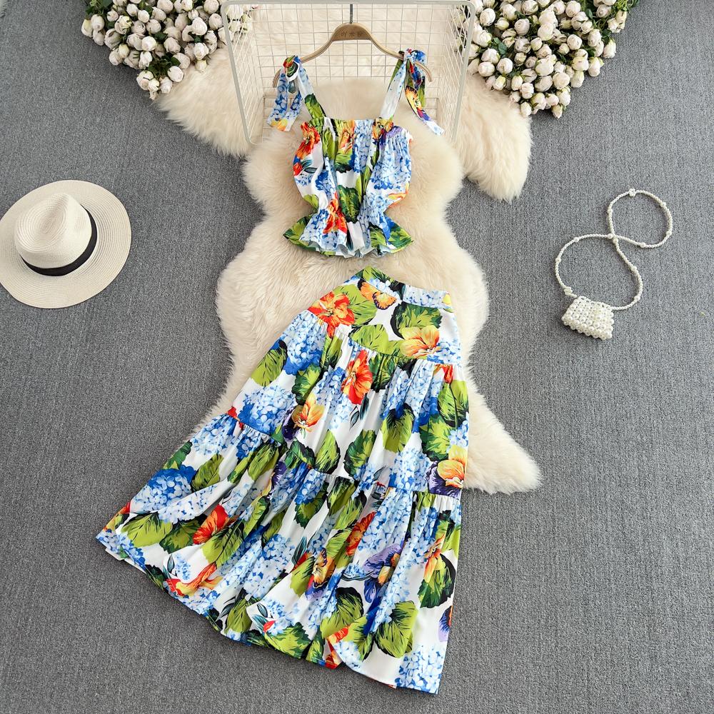 

RUGOD Seaside модный костюм для отдыха женский сексуальный камзол с цветочным принтом из двух частей юбка средней длины с высокой талией