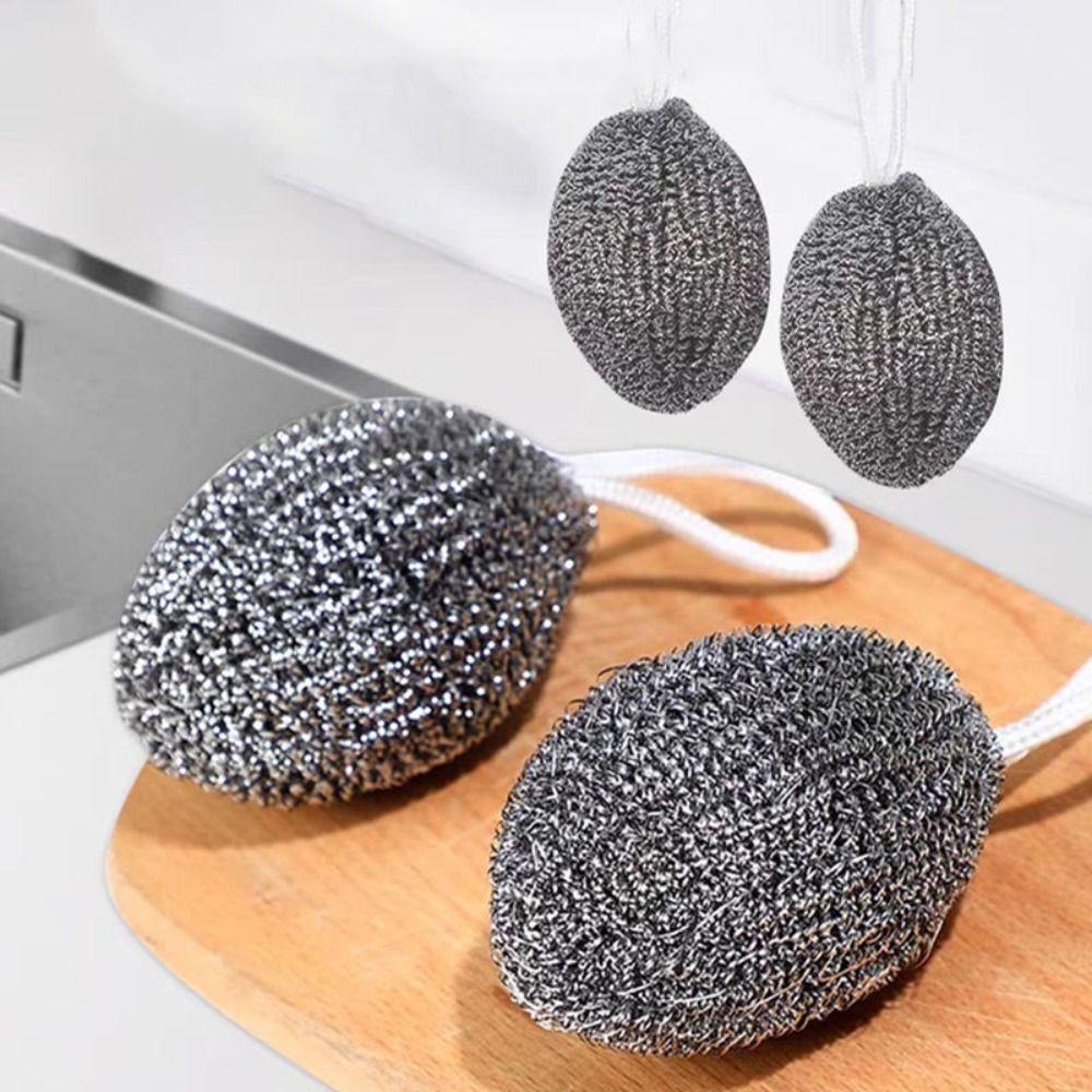 

Dishwashing Brush Lanyard Steel Ball Large Kitchen Cleaning Ball Durable Melon-shaped Steel Ball