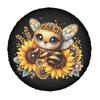 2D Flat Printing 1pc Fluffy Bee Surrounded By Sunflowers Printed Car Tire Cover, Universal Stylish Spare Wheel Protector, Perfec