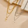Stainless Steel Multi Layer Cross Pendant Necklace For Women Girl Fashion New Trendy Jewelry Accessory Gift Party Glamorous