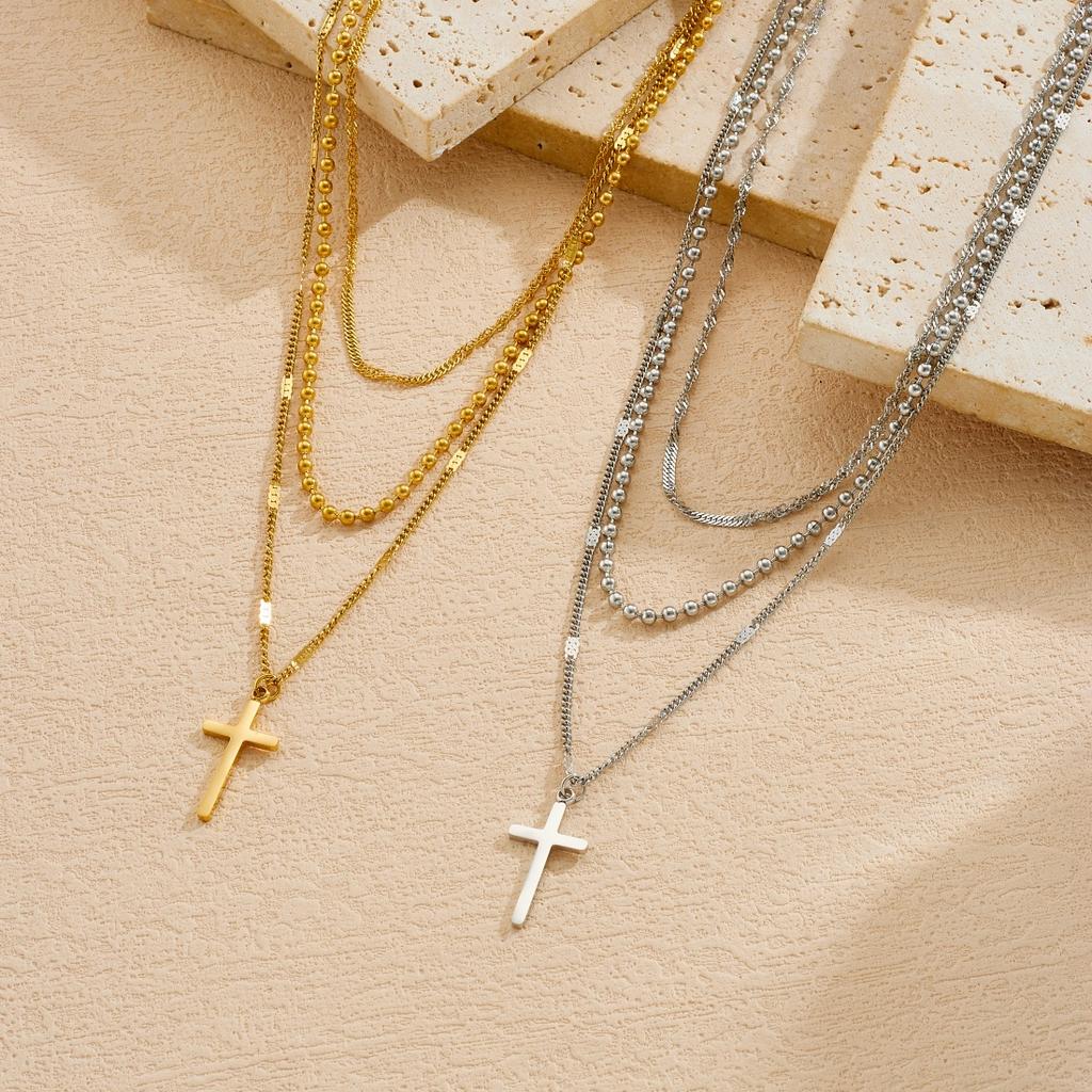 Stainless Steel Multi Layer Cross Pendant Necklace For Women Girl Fashion New Trendy Jewelry Accessory Gift Party Glamorous