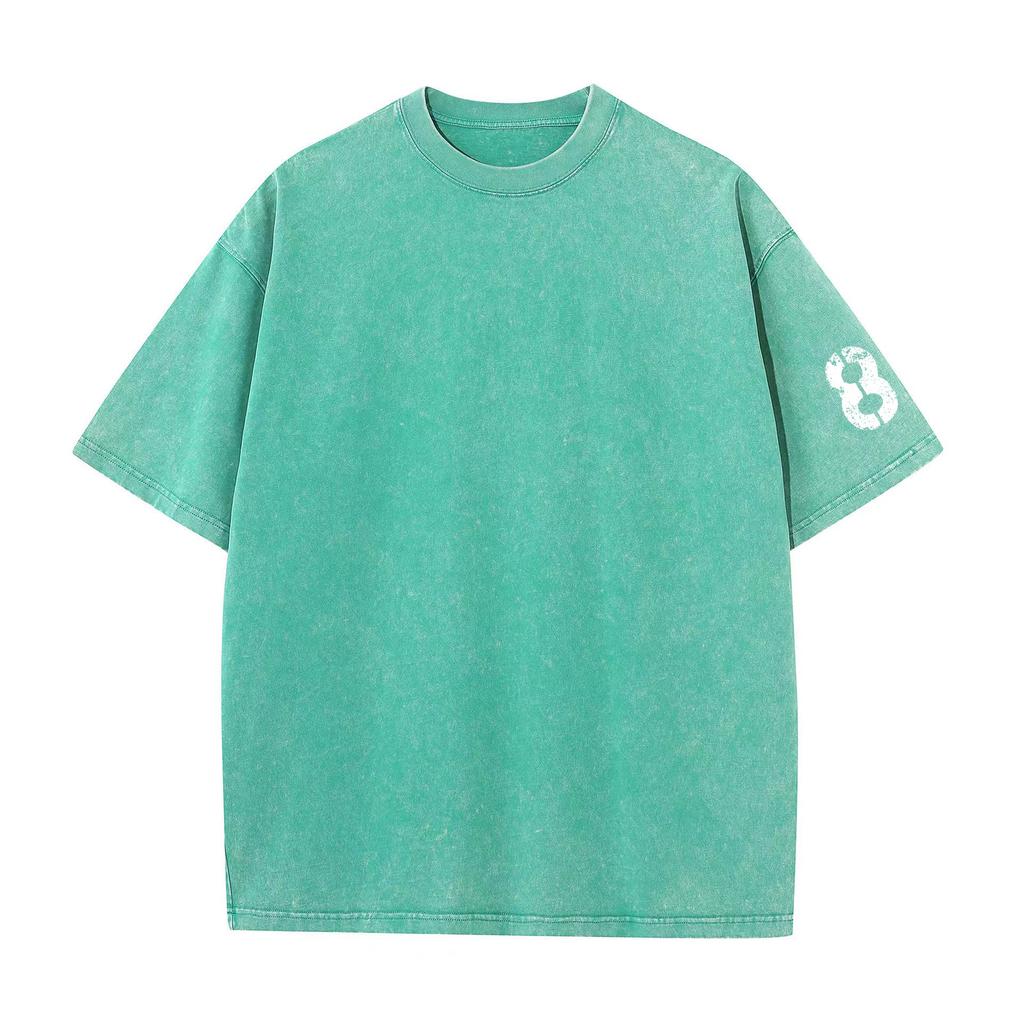 2024 Acid Wash Cotton T Shirt Men's Round Neck Worn-out Short Sleeved T-shirt European American Youth Fashion Sports Casual T-shirt