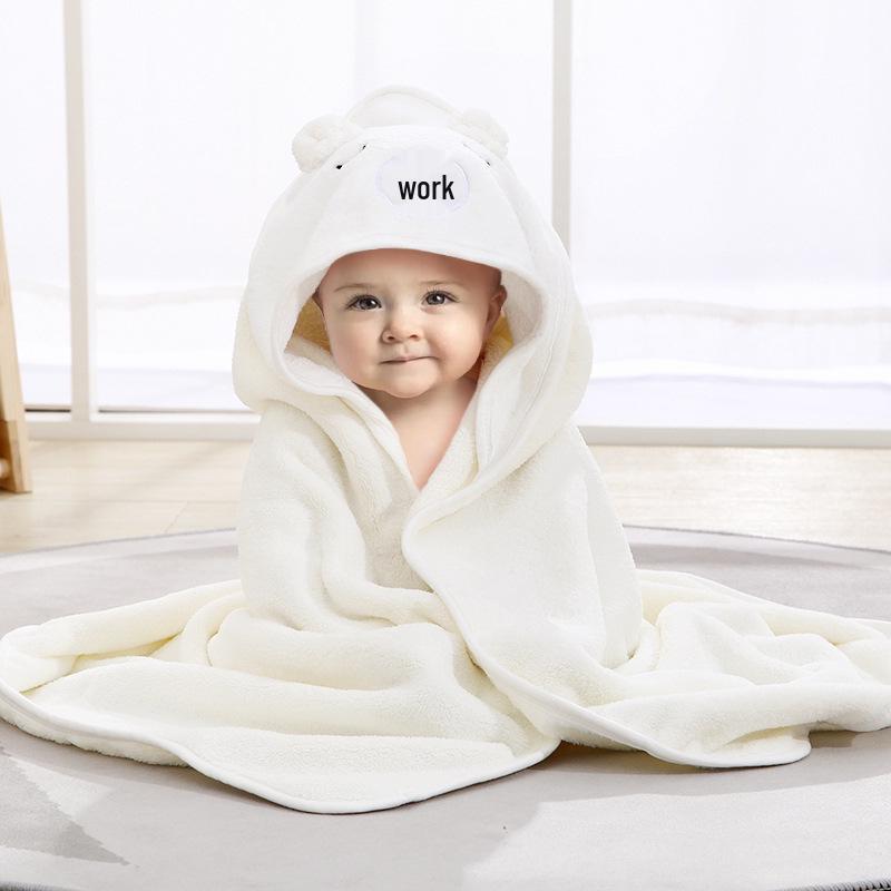 Newborn Cartoon Hooded Swaddle Blanket - Absorbent Coral Fleece for Spring & Autumn
