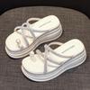 Fashion 7.5CM Synthetic Rhinestone Slippers Luxury Sandals Elegance Leisure Fashion New Summer Women Bling Platform Wedge Flats Shoes