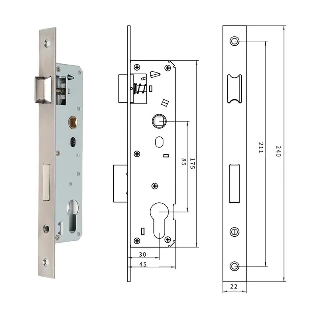 Single & Multipoint Aluminum Alloy Indoor Wooden Door Lock Body Lockset Accessories, Cylinder Lock & Aluminum Alloy Door 1Pcs(8535 Single Point)
