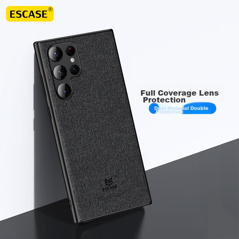 Samsung S22 Ultra Phone Case, Galaxy 5G Protective Cover, Full Edge Protection, Shockproof, Unisex, Creative Design, Leather Back, ES-19 Deep Black