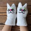 Soft Girls Winter Gloves Warm Mittens Half Finger Touchscreen Embroidery Cat Design Mittens for Women Winter Supplies