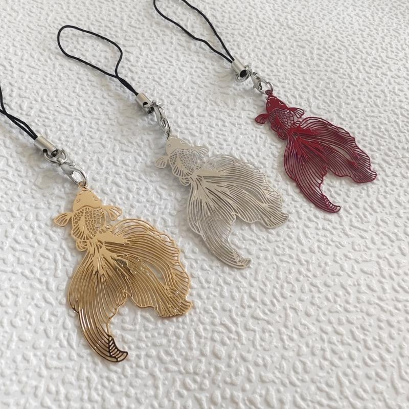 Fashion Hollow Small Fish Pendant Phone Straps Lanyard Pocket Keychain Strap Backpack Charm Car Keys Decoration Chain