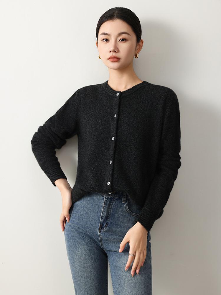 Yak Wool Women's Round Neck Cardigan - 2026 Autumn/Winter Solid Color Single-Breasted Sweater, Elegant Style
