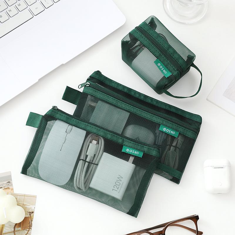 6Pcs/Set Transparent Mesh Storage Pouch Makeup Toiletry Bag Travel Organizer Cable Coin Key Earphone Charger Card Holder