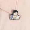 Retro Cartoon Artistic Figure Resting On Books Enamel Pin Intellectual Lapel Badge Elegant Gift For Book Lovers Brooch