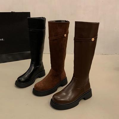 Bottes hautes au genou pour femmes de créateur, chaussures à grande circonférence cylindrique, bottines longues à talons bas pour dames, automne hiver