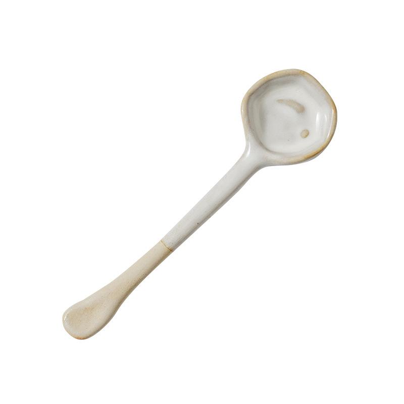 Japanese-style Retro Ceramic Heat-resistant Long-handled Coffee Spoon, Household Earthenware Seasoning and Stirring Spoon