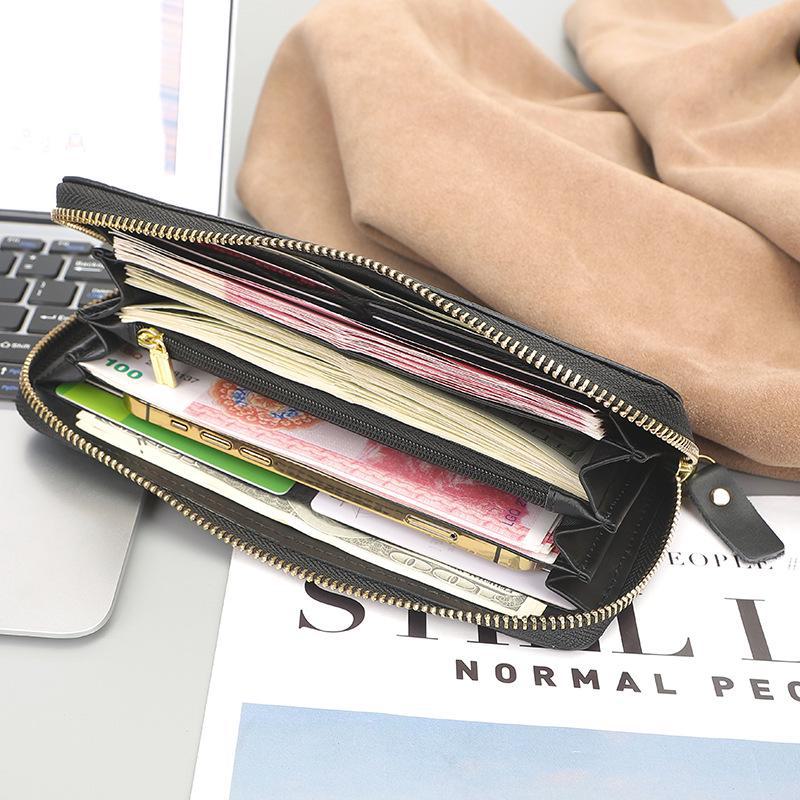 Jiamida Genuine Leather Woven Long Clutch with Multi-Card Slots and Coin Pouch