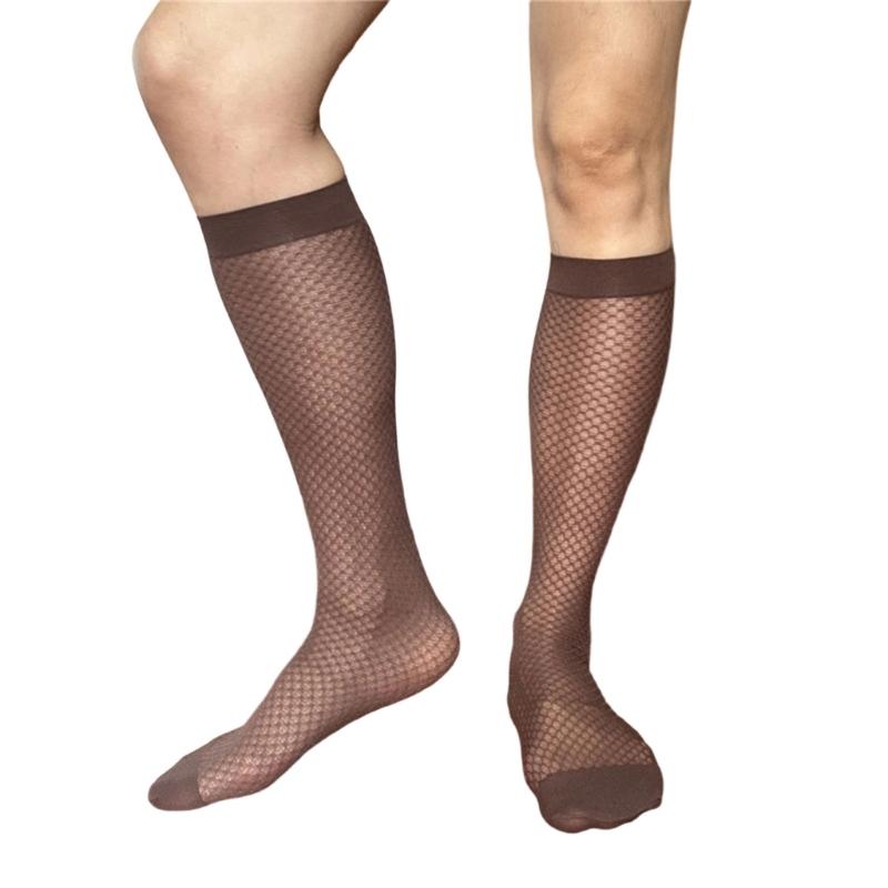 Men Thin Business Dress Socks Stretchy Nylon Sheer Knee Highs Dress Socks Over the Calf Dress Socks Sheer Casual Socks
