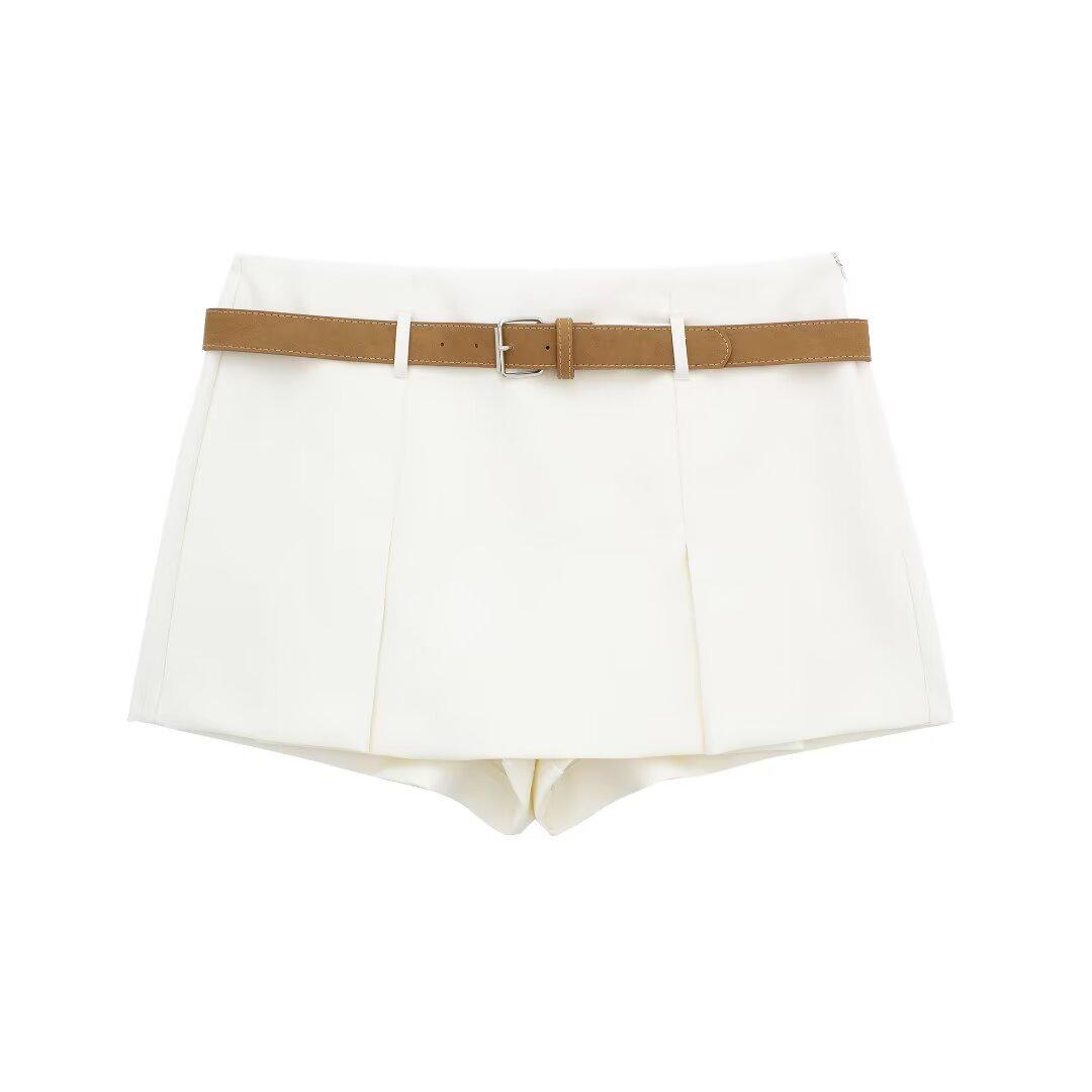 

Женский весенний белый повседневный костюм 2024: Короткий жакет + юбка-брюки с поясом L