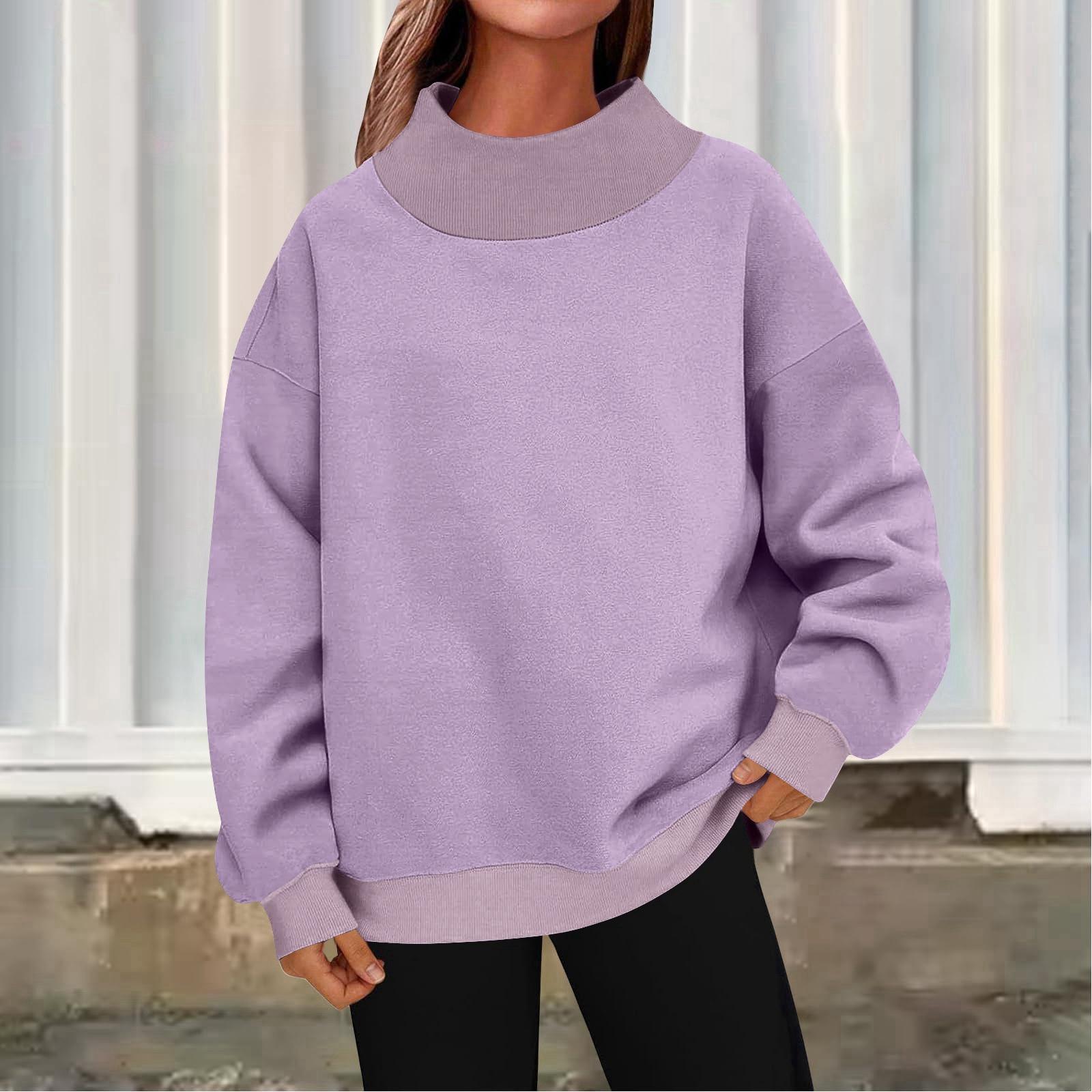 

Women s Fashionable Casual Color Round Neck Long Sleeved Pullover Loose Sports Shirt Sweatshirt Top XXL фіолетовий