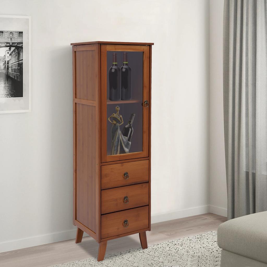 Tall Wooden Sideboard Storage Buffet Cabinet w/ Door & 3 Drawers, for Dining Room Kitchen Hallway Entryway, 32W x 29D x 110H cm