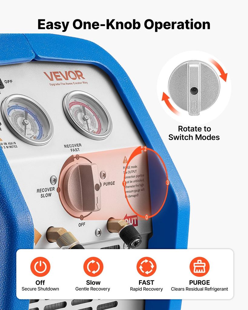 Portable Refrigerant Recovery Machine, 3/4 HP 220-240V 50Hz Single Cylinder AC Recovery Machine for Liquid Vapor Refrigerant, 1450 RPM Recycling Unit