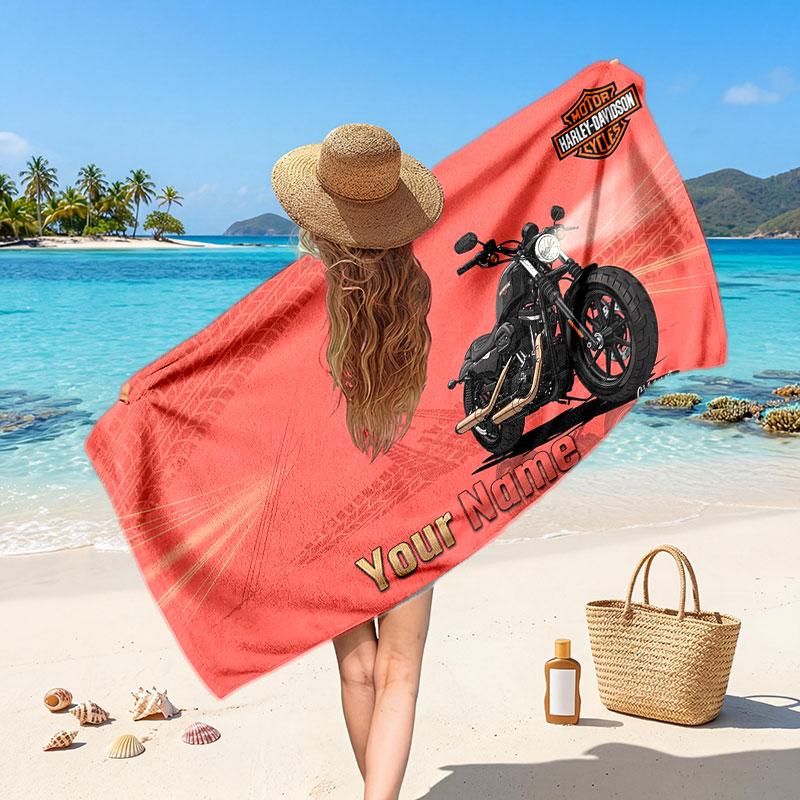 Asciugamano da Spiaggia Harley-Davidson con Testo Nome Personalizzato, Asciugamano Morbido Assorbente per Spiaggia Piscina Viaggio Regalo Personale